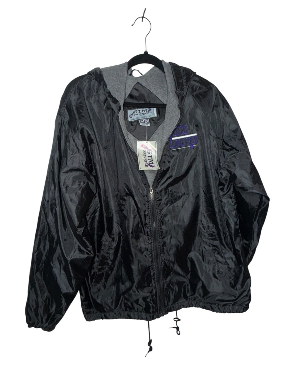Men's Black Hooded Windbreaker Jacket with Gray Liner